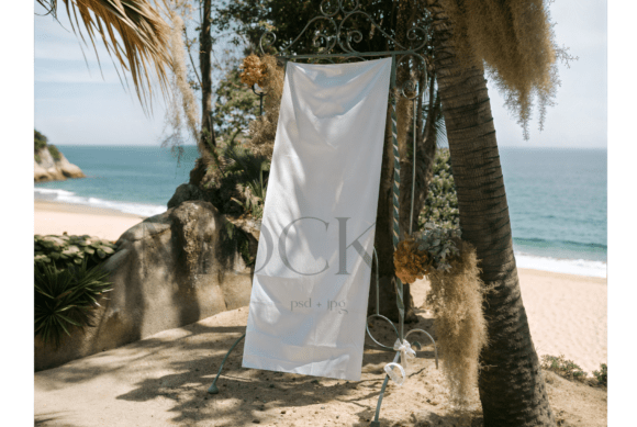 Beach Wedding Fabric Welcome Sign Mockup for Designers