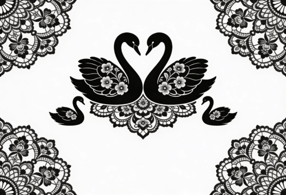 Elegant Swan Couple Lace Wedding Design: A Crafting Blueprint