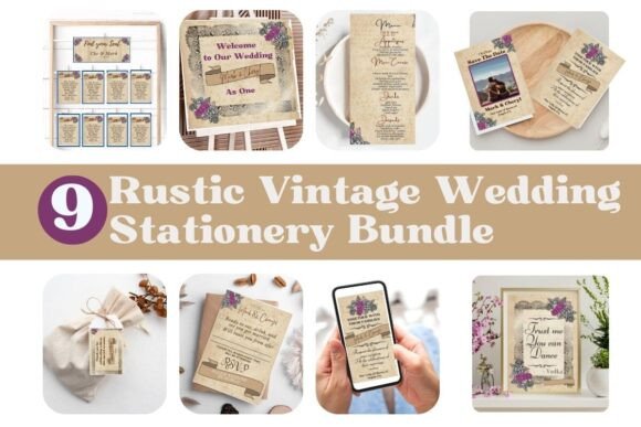 Vintage Rustic Wedding Signs Bundle: Complete Wedding Signage