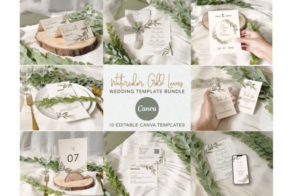 Watercolor Gold Leaf Wedding Invitation: Your Complete Stationery Suite