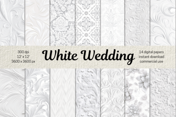 White Wedding Digital Paper Bundle: 14 Designs for Elegant Projects